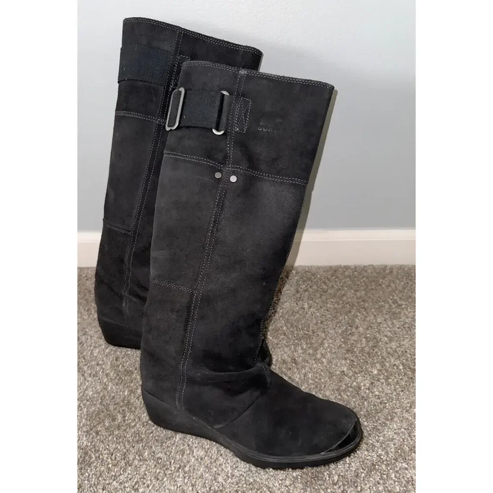 Sorel Toronto Wedge Black Oiled Suede Tall Boot Waterproof Casual - size 7.5